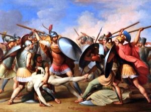 היוונים והטרוייאנים נלחמים על גופת פטרוקלוס