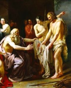 האחים מציגים ליעקב את כתונת יוסף הטבולה בדם שעיר עזים